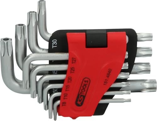 KS Tools 151.4840 Juego de llaves acodadas Torx con orificio, cortas, 10 pzs, TB8-TB50