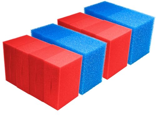 Pondlife Filterschwämme für Teichfilter, kompatibel mit Oase BioTec 18 & Screenmatic, 16er Set geschlitzt, 8X Blau grob (10 ppi) + 8X Rot fein (30 ppi), 21,5 x 15,5 x 9 cm