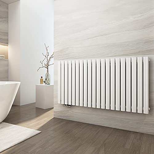 EMKE Heizkörper Horizontal 600x1180mm, Design Röhrenheizkörper Oval Heizkörper Doppellagig Heizung Seitenanschluss Weiß 1828W