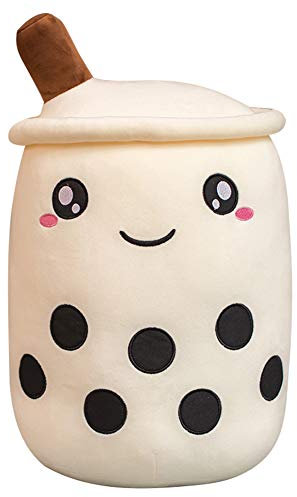 Bubble Tea Plüschtier, Kuscheltier Plüschpuppen Milchtee Softpuppe Teetasse Kissen Kinderspielzeug Geburtstagsgeschenk Gefüllte Plüsch Spielzeug/24CM, Weiß