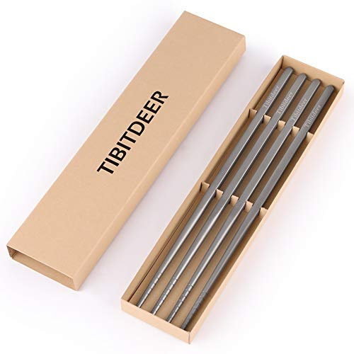Tibitdeer Titan-Essstäbchen, 2 Paar Ultraleicht, Professionelles (Ti) Besteck-Set, Wiederverwendbar, Spülmaschinenfest