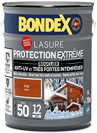 BONDEX - Lasure Bois Protection Extrême - Anti-UV/Humidité - Haute Résistance - Séchage Rapide - 5L - Teck