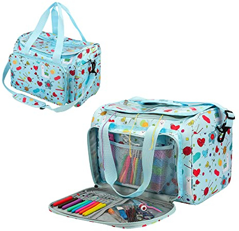JOZEA Aufbewahrungstasche für Wolle, Stricknadeln und häkelnadeln, besonders ultimative Organisation leichtes Garn Tasche für Reisen und unterwegs (hellblau)…