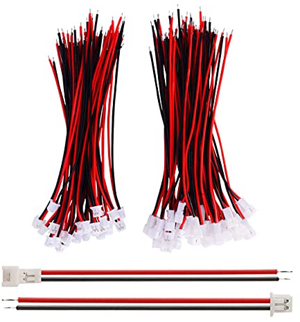 Cermant 40pcs (20Pairs) 1.25mm 2 Pin Mini Micro Male and Female Connection Cable Plug with Red Black Terminal Connector Wire Cable 100mm (1.25mm)