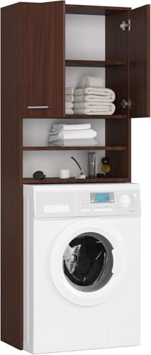 BDW Armoire Haute pour Machine à Laver - Meuble Salle de Bain Rangement - Étagère Machine à Laver - Étagère de Rangement Salle de Bain - 180x64x30cm - Wengé