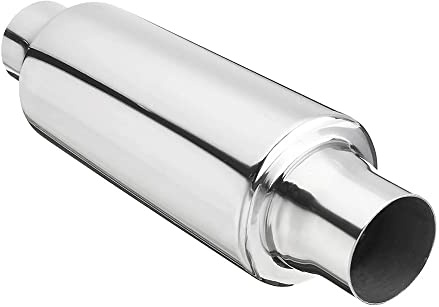 Silencieux d'échappement droit, entrée Baceyong 2,5 in. sortie 2,5 in. silencieux d'échappement universel en acier inoxydable, droit rond 31 cm/12 in. long silencieux argenté