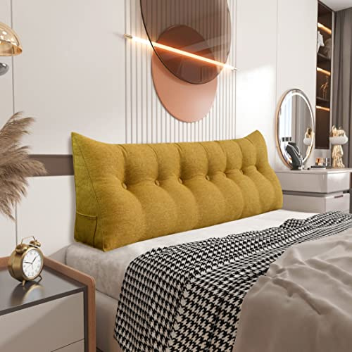Johnear Rückenkissen als Bettkopfteil Rückenkissen Bett Dreieckiges Lesekissen Rückenlehnkissen Lendenkissen Bücherkissen Kopfenden Stützkissen für Bett Sofa (Senfgelb, 200×20×50cm)