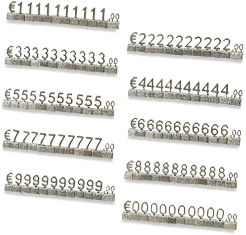 Digital-Preisschilder, 3D-Metallregale, verstellbar, Euro-Euro-Preiswürfel, Set für Shop, Präsentation, Schmuck, Uhren, Geschäft, Büro, Ausstellung, Preismarkierungsetiketten, silberfarben, 10 Stück