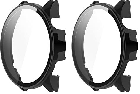 GIOPUEY [2 Pack Funda para Xiaomi Watch S1 Pro, Pellicola Protettiva in Vetro + Cornice in Plastica Rigida, Xiaomi Watch S1 Pro Custodia - Black+Black