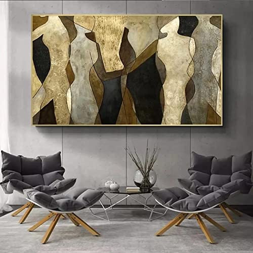 Picasso Bild auf Leinwand XXL Abstrakter Charakter Wandkunst Blattgold Textur Leinwand Gemälde Wohnzimmer Dekoration Bild 40x70cm Rahmenlos