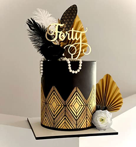 JeVenis Palm Leaves Cake Topper Feather Cake Decorations | 1920s Party Cake Decoration Prom Cake Topper Rose Cake Decorations Roaring 20s Cake Decoration
