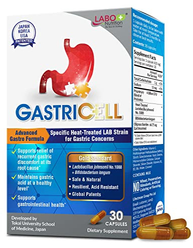LABO Nutrition GASTRICELL Postbiotic Acid & Gastric Discomfort - 30 Capsule | 30 capsules, patented L. johnsonii No. 1088, relieves acid reflux & heartburn, gastric lining defense, 30 days' supply