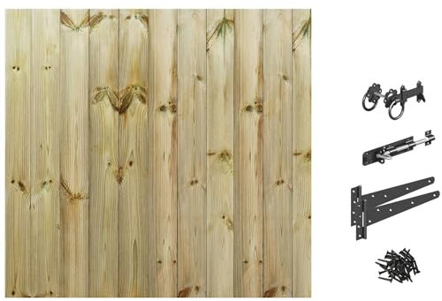 Bespoke Custom Made To Measure UPTO HEIGHT: 4ft (120cm High) Tongue & Groove Semi-Braced Flat Top Pathway Garden Pedestrian Gate [Width Between 105CM to 120CM With Ring Latch Hinge Pack