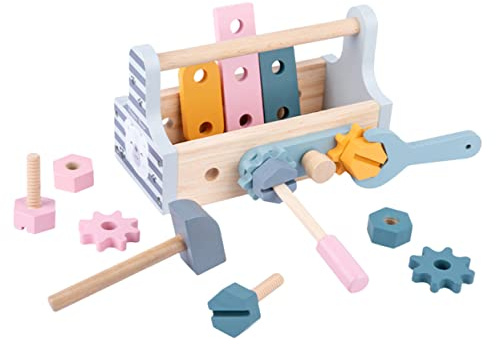 FOYTOKI 1ensemble Jouets Bois Multifuntionnel Boîte à Outils Ours pour Jeux De Rôle Et Construction Éducatifs pour Tout-Petits