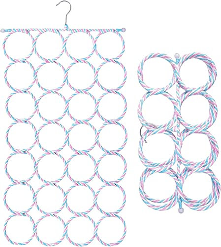 WARESHARK Multiple Purpose Scarf Hanger - Foldable 28 Ring Hole Slots Space Saving Closet Scarf, Shawl, Belt & Accessory Hanger