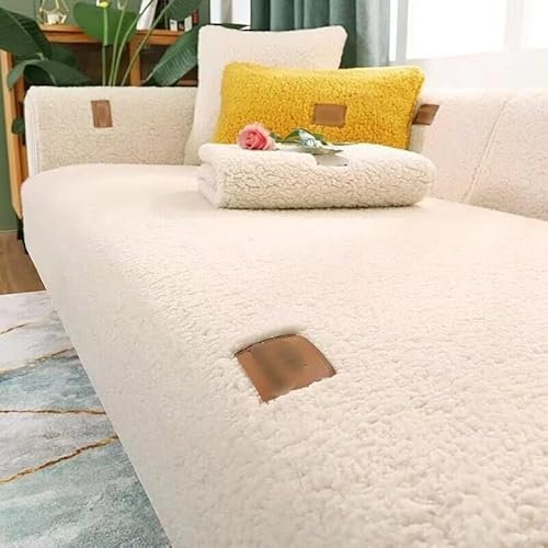 Tielag Samt Sofabezug 1 2 3 4 sitzer, Sofaschoner, L Form Sofaüberwurf, Sofabezüge, Sofa überzug Ecksofa Pets Dog Couch überzug Anti-rutsch Sofa Überwurf, Milchweiß, 70×180cm