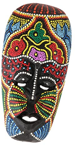 Sharplace Afrikanische Maske Afrikanische Spezialmaske Bunte Punkte Holzdekorationen Wandbehang Afrikanische Wandmasken Afrikanische Maske Wandbehang Dekor für, 10x20CM
