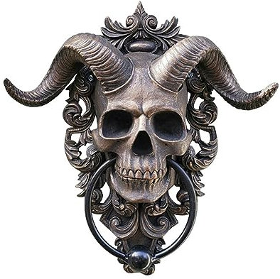 LOVIVER Türklopfer mit Ziegenskelettkopf, Dekor, Kunstharz, Punk-Wandhalterung, gruselige Heimdekoration, Wanddekoration,