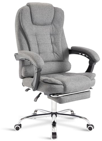 Blisswood Office Chair, Ergonomic Adjustable Recliner Chair, Executive Computer Desk Chairs For Home Office, Heavy Duty 360° Swivel Gaming Chair With Footrest For Home Office,(Dark Grey Linen)