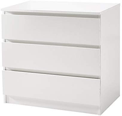 Panana Kommode Schrank für Dokumente, Aufbewahrungsschrank, Kleinigkeiten Ideal für Wohnzimmer, Schlafzimmer, Kinderzimmer, Jugendzimmer und Büro 3 geräumige Schubladen Nachttisch (Weiß)