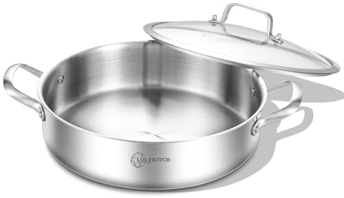 LOLYKITCH Sauteuse Inox 30cm – Sauteuse en Acier Inoxydable avec Couvercle en Verre – Sans Revêtement Antiadhésif – Compatible Induction et Tous Feux – Cuisine Saine, Sans PFAS