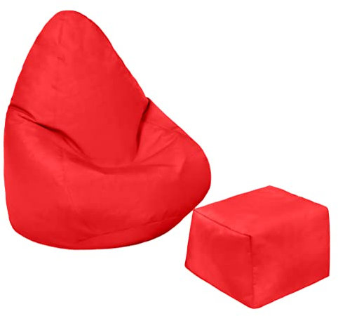 Loft 25 Kinder Sitzsack Gamer Stuhl | Wasserbeständig Möbel | Indoor Outdoor Wohnzimmer Bean Bag Sitz | Ergonomisches Design für Körper Unterstützung (Rot, Sitzsack+Fußhocker)