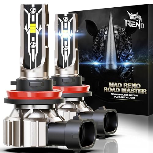 RENO H11 Bulb, H11 Fog Lights 6500K White Fanless In Line H9 H8 Fog Bulbs Plug and Play, Pack of 2