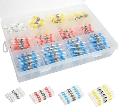 Funnytek 300PCS Lötverbinder mit Schrumpfschlauch, Kabelverbinder | Wasserdicht Schrumpfschlauch Lötdrahtverbinder Kabelverbinder Geschweißte Connector Kit für Marine Automotive Anhänger LKW