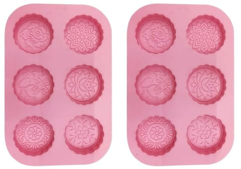 2 Pack Mooncake Mould, 6 Cavity Non-Stick Silicone Cake Muffin Mold, Flower Shaped Baking Mould for DIY Jelly Pudding Cookies Chocolate - Round