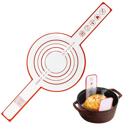 Silikon Backmatte fur Dutch Oven - Backmatte Silikon Teigunterlage, Wiederverwendbare Silikonmatte Backen mit Langen Griffen, ø21cm Bread Baking Mat Silicone Oven Mat Brotschlinge Dauerbackfolie Rund