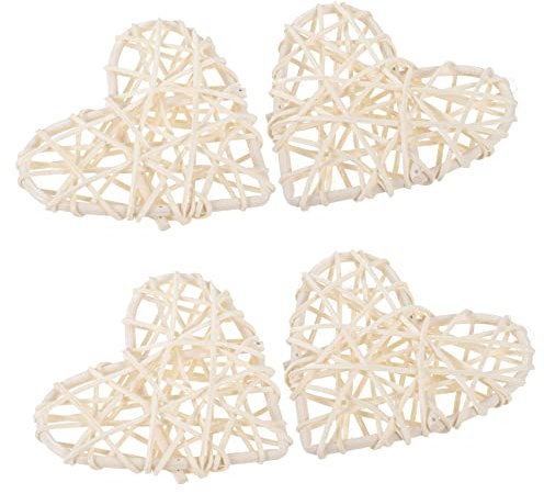 Warmhm Herzförmige Rattan Anhänger Dekoration Rattan Gewebtes Herz Hängende Dekoration 9cm Weiß 4 Stück Für Feiertags Und Partydeko