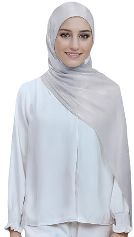 Lina & Lily Damen Hijab Kopftuch Schal mit Glanz-Schimmer Für Muslimische Frauen (Hellgrau)