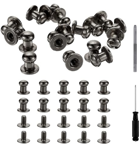 sourcing map 30 Sets Round Head Button Studs Screw 6mm Alloy Leather Rivets with Hollow Punch Screwdriver for Repair and Decorate Fabric Clothing Shoes Bags DIY, Black