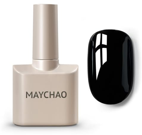 MAYCHAO 15ML Gel Nail Polish, Black Gel Polish, Soak Off UV LED Nail Varnish Nail Art Starter Manicure Salon DIY at Home, 0.5 OZ
