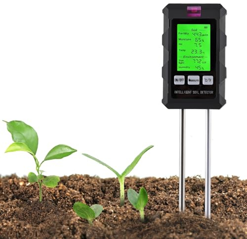 6-in-1 Bodentester mit Dual-Sonde, Digitales Bodenmessgerät für Pflanzen | Misst pH, Feuchtigkeit, Temperatur, Licht, Fruchtbarkeit und Luftfeuchtigkeit für Garten, Rasen und Zimmerpflanzen.