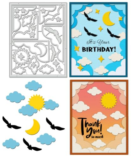 BENECREAT Wolke Grenze Schneiden stirbt Schablonen, Mond Sonne Vogel Kohlenstoffstahl Prägewerkzeug stanzt Metall Schablone für DIY Scrapbooking, Fotoalbum, dekorative Prägung, 0,8mm dick