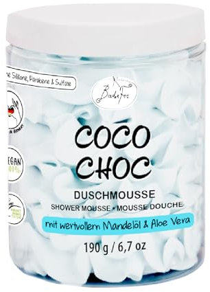 BadeFee Duschmousse Coco Choc 190g – Feuchtigkeitsspendende Duschpflege mit Mandelöl & Aloe Vera – Vegan & Naturkosmetik – Ohne Parabene & Silikone – Kokosnuss-Schoko-Duft – Handgemacht in Deutschland