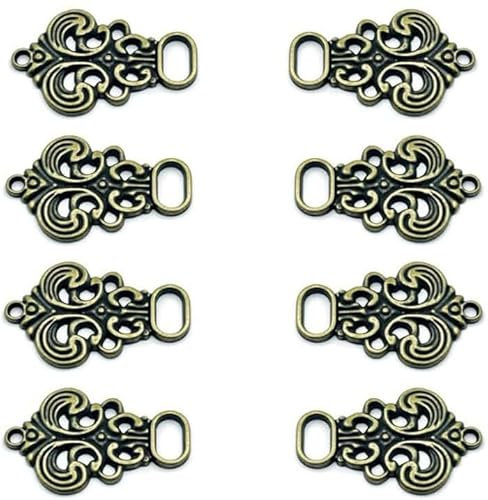 Bkemkri Knöpfe 8 Stück (4 Paar), Messing Antik Miederhaken Miederösen, Dirndl Knöpfe, Vintage Clips für Kleidung, Vintage Pullover Schal Clips, für Dirndl Tracht, Trachtenmode Trachtenrock, 33x21mm