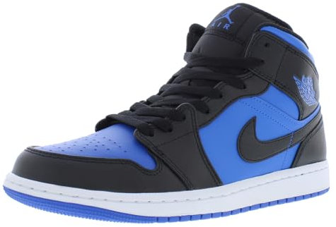 Nike Air Jordan 1 Mid Herrenschuhe, Größe 43, Farbe: Schwarz/Königsblau/Schwarz/Weiß-Schwarz
