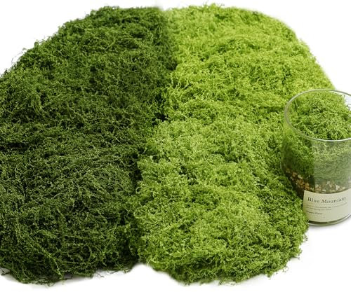 200g Kunstmoos zum Basteln, Künstliches Moos zum Dekorieren, Fake Moos Deko Aesthetic Deko Ostern für Wand Krippe Aquarium Modellbau (100g Dunkelgrün + 100g Hellgrün)