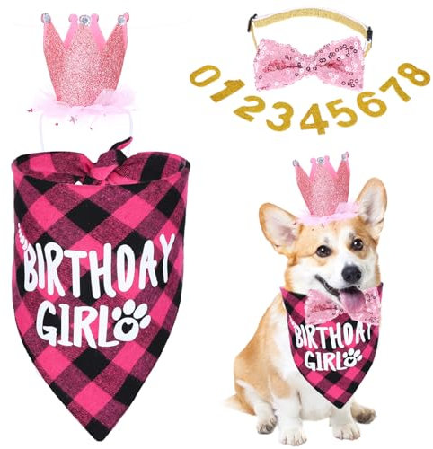 Wanmu Hunde Geburtstag Hut Bandana Set, Hund Geburtstag Hund Halstuch Hundegeburtstagskrawatte mit 9 Bling Nummern Hundegeburtstagsgeschenk für kleine mittlere große Hunde