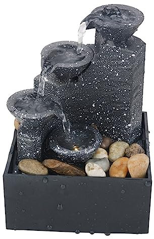 Warmhm Kleiner Zimmerbrunnen Schwarzer Wasserbrunnen aus ABS mit Batteriebetriebenem Wasserfall Ornament mit Langlebiger Nutzung für Schreibtisch und Hotel
