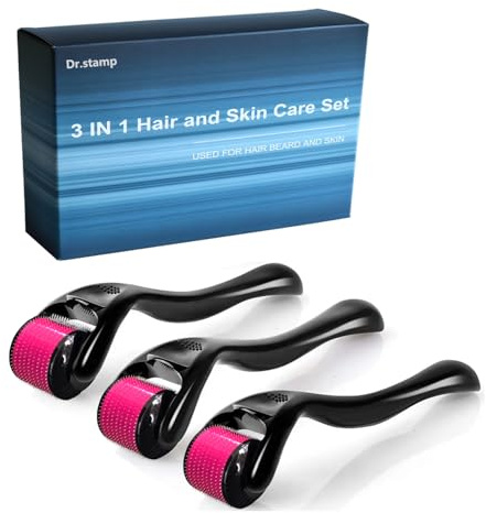 Derma Roller 3-in-1 Kit (0.25mm+0.5mm+1.0mm) - Titanium Microneedle Roller for Face, Beard, Scalp & Body - Professional Microneedling Tool for Skin & Hair Care