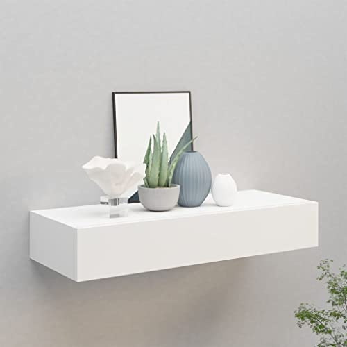FENLAX Schubladenregal Wandregal Mit Schubladen 60x23,5x10 cm MDF, Metall Weiß Wandschrank Schweberegal Mit Schublade Hängeschublade Floating Shelves