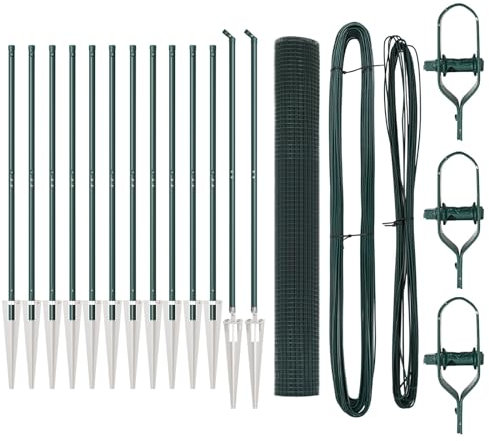vidaXL Green Painted Metal Fence Post Set with Mesh Roller 25 x 1 m Durable and PVC Contemporary Design for Outdoor Fence Projects Gardening Solution Heavy Duty