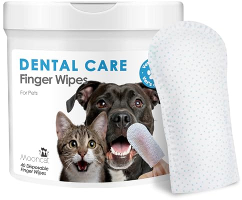 Mooncat Dogs&Cats Dental Care Finger Wipes｜Cat & Dog Teeth Cleaning Finger Wipes｜Reduces Plaque & Tartar Build Up｜Freshens Breath - 40 Counts