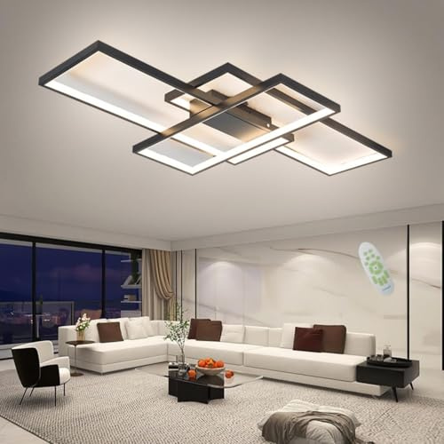 Qiaomao LED Deckenlampe Wohnzimmer Deckenleuchte Schwarz (80x45x9cm, 70w) Modern Wohnzimmerlampe Dimmbar mit Fernbedienung, Groß Deckenbeleuchtung Lang für Wohnzimmer Büro Esszimmer Schlafzimmerlampe