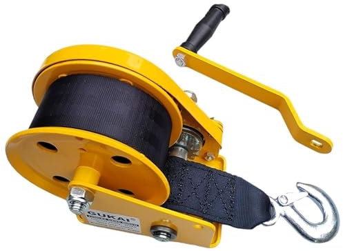 DOJBK Portable Hand Crank Winch with Hook, 1200Lbs Boat Trailer Winch, Two-Way Self-Locking Trailer Winch, with 26FT Strap, 4:1 Gear Ratio