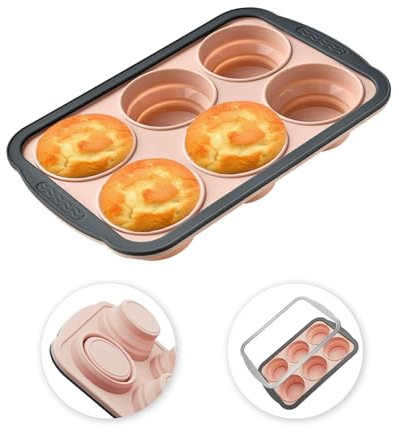 LeKuni - Molde de silicona para magdalenas, con marco reforzado en metal, bandeja para hornear, 6 tazas para magdalenas, Madeleine, Cake, Tefal, fácil de desmoldar, antiadherente, sin BPA