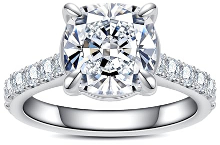 Gobaalele 5CT Cubic Zirconia Engagement Wedding Ring Cushion Cut 5A Grade D Color CZ Simulant Diamond Anniversary Promise Ring for Women Size5